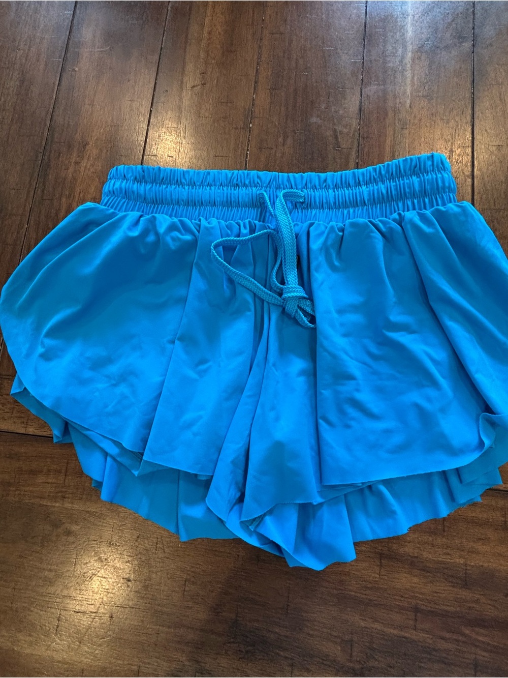 Women’s Blue Drawstring Flowy Running Shorts-Small